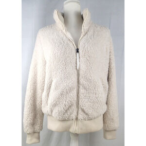 Betsey Johnson Performance Sherpa Fleece Bomber Jacket Cream White Zip Up XL